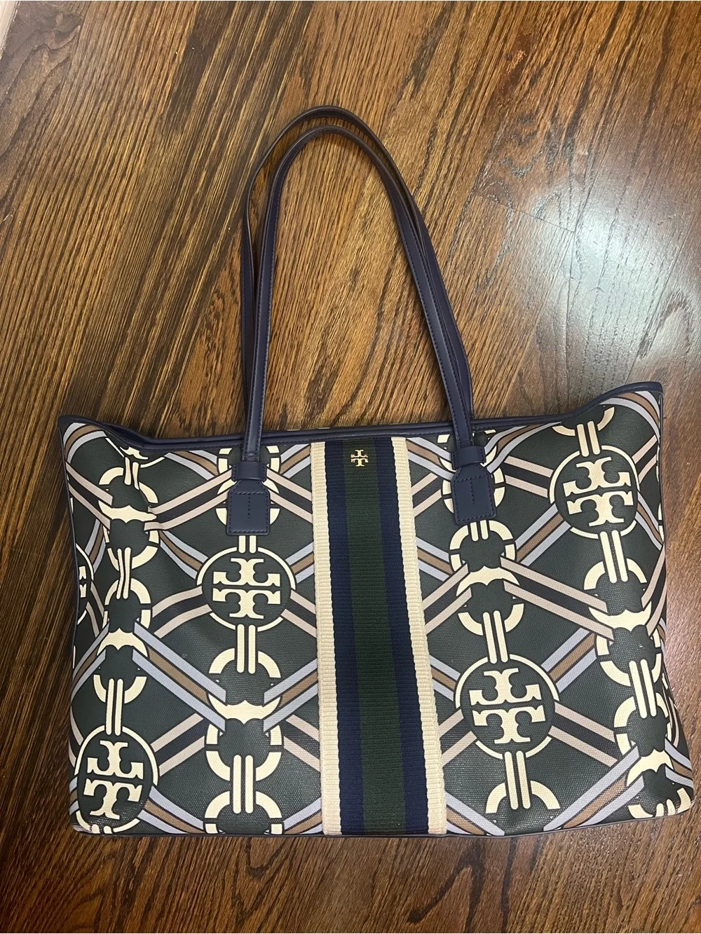 Tory Burch Gemini Link Medallion Ribbon Logo-Print Tote